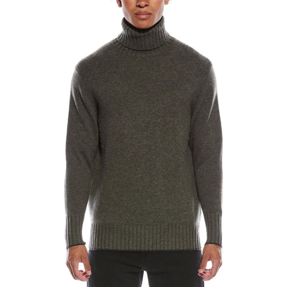 N.Peal Mens  Brompton Cashmere Roll Neck Sweater, Green